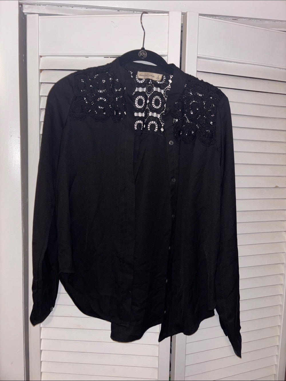 Abercrombie & Fitch Black Button-Down Top with Crochet Shoulders